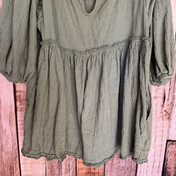 Free People FP Beach Romper Beyond Obsessed Green Puff Sleeve Casual Boho M - Picture 6 of 9
